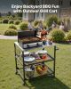 Outdoor Grill Cart, 31.5 x 24.0 inch Stainless Steel Tabletop Size Grilling Table, Outdoor Cooking Table with 4 Wheels & Side Handle, Two Mesh Shelves