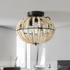 18" Bohemian Wood Beaded Ceiling Fan with Light, Flush Mount Caged Ceiling Fan