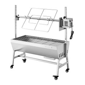 Rotisserie Grill, 38W BBQ Outdoor Pig & Lamb Spit Roaster, Charcoal Spit Roaster with 132 LBS Capacity, Wheels & 7-Level Height