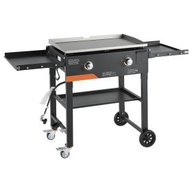 Gas Griddle, 2-Burner Flat Top Grill, 28 inch Grill Plate Foldable Propane Griddle with Wheels, 30000 BTU Outdoor Flat Top Grills for Pan-Frying