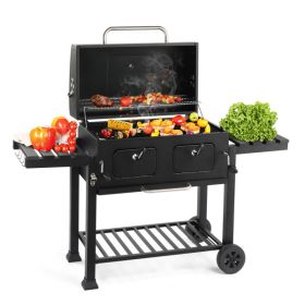 Charcoal Grill Outdoor BBQ Grill, Extra Large Cooking Area with Two Individual & Adjustable Charcoal Doors, Foldable Side Tables for Outdoor Cooking