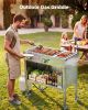 Outdoor Propane Griddle, 2 Burners (11,600 BTU Each), Commercial Stainless Steel Gas Griddle Cart with 4 Lockable Wheels, 1/3 Food Pan