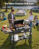 Outdoor Grill Cart, 31.0 x 17.0 inch Tabletop Size Grilling Table, Foldable Outdoor Cooking Table with Tissue Holder, Hooks, Wheels, Side Table