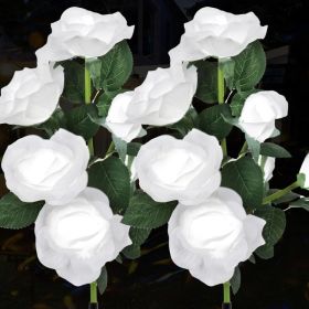 Solar Rose Lights Outdoor, 2 Pack with 14 Rose Flowers Waterproof Color Changing LED Flower Lights, Solar Powered Garden Stakes for Yard, Patio, Pathw (Option: White)