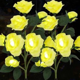 Solar Rose Lights Outdoor, 2 Pack with 14 Rose Flowers Waterproof Color Changing LED Flower Lights, Solar Powered Garden Stakes for Yard, Patio, Pathw (Option: Yellow)