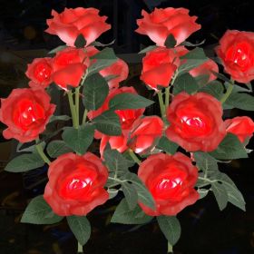 Solar Rose Lights Outdoor, 2 Pack with 14 Rose Flowers Waterproof Color Changing LED Flower Lights, Solar Powered Garden Stakes for Yard, Patio, Pathw (Option: Red)
