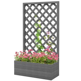 Outdoor Wooden Raised Garden Bed Planter Box with Lattice Trellis (Color: Gray)