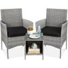 3-Piece Grey PE Wicker Outdoor Patio Furniture Dining Set with Cushions