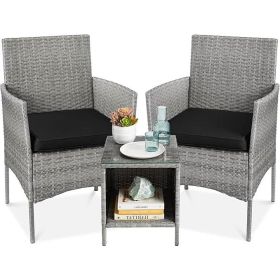 3-Piece Grey PE Wicker Outdoor Patio Furniture Dining Set with Cushions (Color: Black)