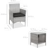 3-Piece Grey PE Wicker Outdoor Patio Furniture Dining Set with Cushions