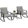 Outdoor 3-Piece Patio Furniture Rocking Chairs Table Set with Cushions