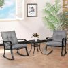 Outdoor 3-Piece Patio Furniture Rocking Chairs Table Set with Cushions