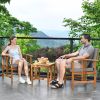 3-Piece Solid Wood Outdoor Patio Furniture Chairs Table Set with Cushions