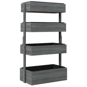 4 Tier Vertical Wooden Planter Box Raised Bed (Color: Grey)