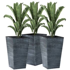 Set of 3 -  Faux Rattan Plastic Tall Large Flower Pots (Color: Grey)