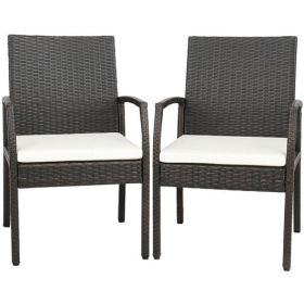 Patio Wicker Dining Armchair Set with Soft Zippered Cushion (Option: Set Of 2)