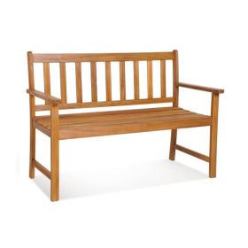 2-Person Patio Wood Bench with Backrest and Armrests (Option: Acacia)