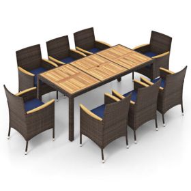 9 Piece Outdoor Dining Set with Acacia Wood Table Top (Color: Beige)