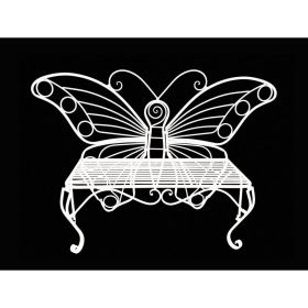 Modern Outdoor Butterfly Garden Bench in Metal Finish (Color: White)