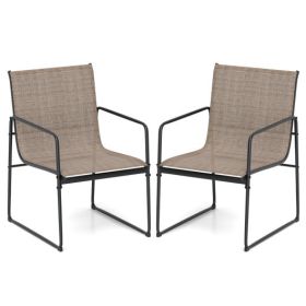Outdoor Dining Chairs Patio Furniture Chair with Breathable Seat and Backrest-Brown (Option: Set Of 2)