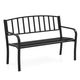 50 Inches Outdoor Garden Bench with Backrest and Curved Armrests-Black (Option: Slatted)