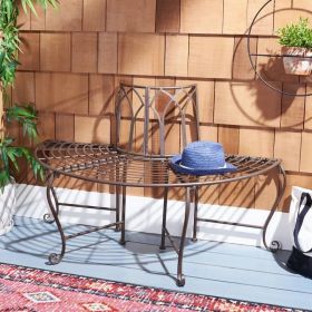 Half-Circle Outdoor Patio Garden Wrought Iron Tree Bench (Color: Rustic Bronze Brown)