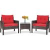 3-Piece Brown PE Rattan Outdoor Dining Patio Furniture Set with Cushions