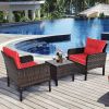 3-Piece Brown PE Rattan Outdoor Dining Patio Furniture Set with Cushions