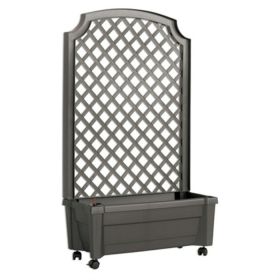 Indoor/Outdoor Polypropylene Self Watering Planter with Trellis on Wheels (Color: Grey)
