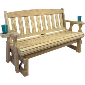 4ft Heavy Duty Porch Glider Bench with Cupholders - Made in USA (Color: Unfinished Wood)