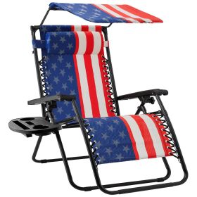 Zero Gravity Reclining Patio Lounge Chair with Canopy (Color: Usa American Flag)