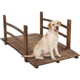 Outdoor 4-ft Wooden Garden Bridge with Rails in Wood Finish (Color: Rustic Brown)