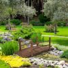 Outdoor 4-ft Wooden Garden Bridge with Rails in Wood Finish