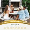 Outdoor Metal and HDPE Picnic Table Bench Set with Umbrella Hole - Seats 8