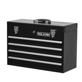 20.3inch Metal Tool Box With 2-4 Drawers Portable Steel Tool Chest With Metal Cylinder Lock And Latch Closure, Black And Red Two Color Powder Coating, (Option: Four Drawer-Black)