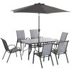 8 Pieces Outdoor Dining Table and Chairs, with Adjustable Table Umbrella, Fast-Drying Fabric, 6 Chairs and Dining Table