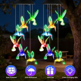 1Pc/2Pcs Options -- LED Solar Hummingbird Wind Chime Solar String Lights 6 LEDs Color-Changing IP65 Waterproof Decorative Lamp (Color: Green_2Pcs)
