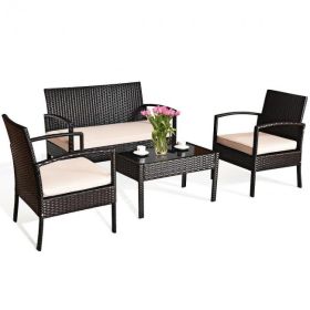 4 Pieces Patio Furniture Sets Rattan Set Outdoor Bistro (Option: Chair Wicker)