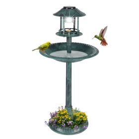 51*51*106cm Plastic Round Birdbath with Solar Light (Color: Dark Green)