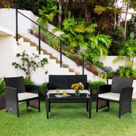 4 Pieces Patio Rattan Cushioned Furniture Set (Color: White)