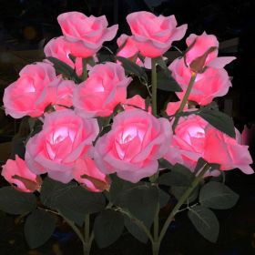 Solar Rose Lights Outdoor, 2 Pack with 14 Rose Flowers Waterproof Color Changing LED Flower Lights, Solar Powered Garden Stakes for Yard, Patio, Pathw (Option: Pink)