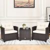 3 Pieces Rattan Patio Furniture Set with Washable Cushion