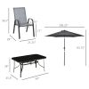 8 Pieces Outdoor Dining Table and Chairs, with Adjustable Table Umbrella, Fast-Drying Fabric, 6 Chairs and Dining Table