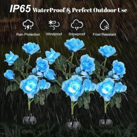 Solar Rose Lights Outdoor, 2 Pack with 14 Rose Flowers Waterproof Color Changing LED Flower Lights, Solar Powered Garden Stakes for Yard, Patio, Pathw (Option: Blue)