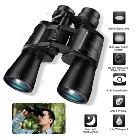 Portable Zoom Binoculars With FMC Lens Low Light Night Vision For Bird Watching Hunting Sports (Option: Black)