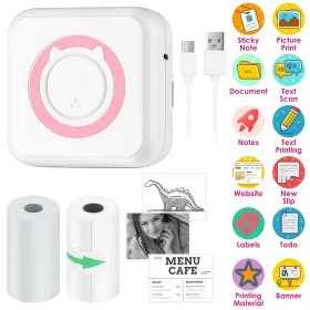 Pocket Wireless Thermal Printer Portable Mini Sticker Maker Machine Rechargeable Inkless Photo Printer For Printing Label Journal Study Notes Mem (Option: Pink)