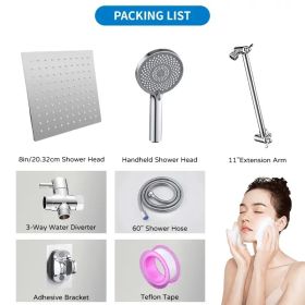 RV Shower Head, 8 Inch High Pressure Rain Shower Stainless Steel Shower Head With Handheld Shower Combo With 59 Inch Extra Long Hose, Adhesive Shower (Option: silvery)