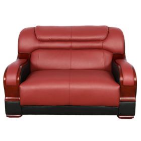 Pickup Only--Black & Red Genuine Cow Leather 3-Piece Couch Living Room Sofa Set (Option: F302.L)