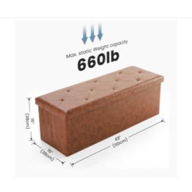 Foldable Storage Ottoman Bench 43in, Foot Rest Stool, Synthetic Leather Storage Chest With Thicker Foam Padded Seat For Entryway Living Room (Option: 43in Brown)
