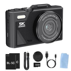 1Pc 5K 75MP Digital Camera For Photography Anti Shake WiFi Vlogging Video Camera With 9 Shooting Modes 18X Zoom Fill Light Webcam Function 2 Batt (Option: Black)